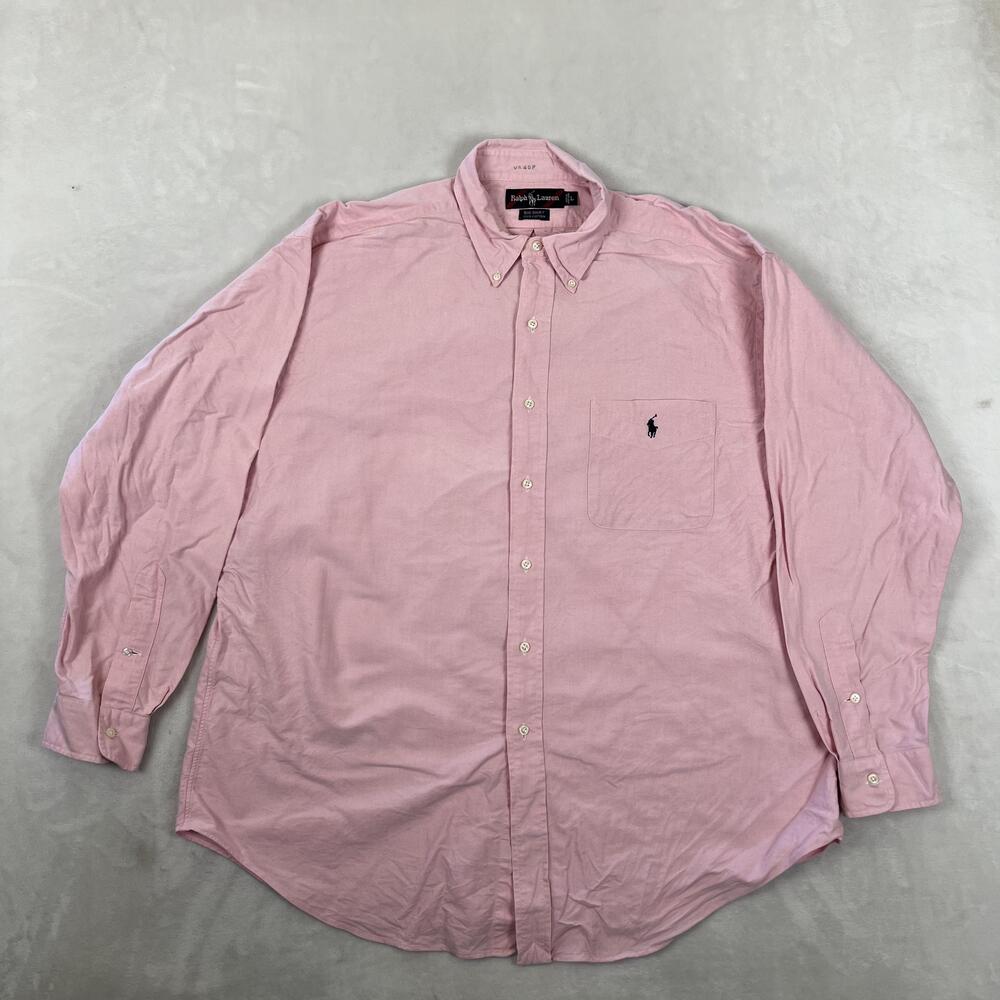 VTG Ralph Lauren Oxford Long Sleeve Button Down Big Shirt Mens Large Pink Solid